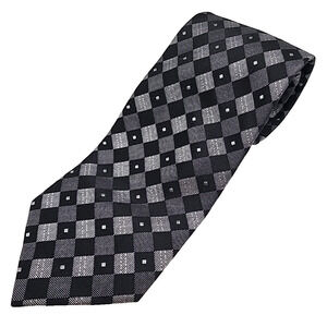 Tango Silk Necktie Black/Gray Squares and Dots - Like New